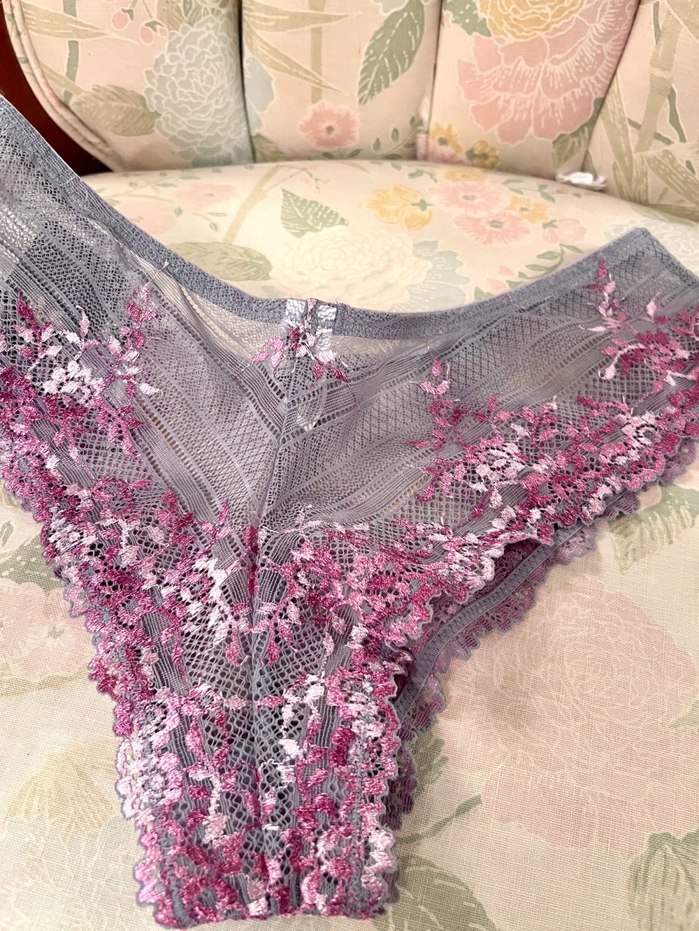 Wacoal Embrace Lace Gray & Pink Bikini Panty Size L NWT - Picture 5 of 7